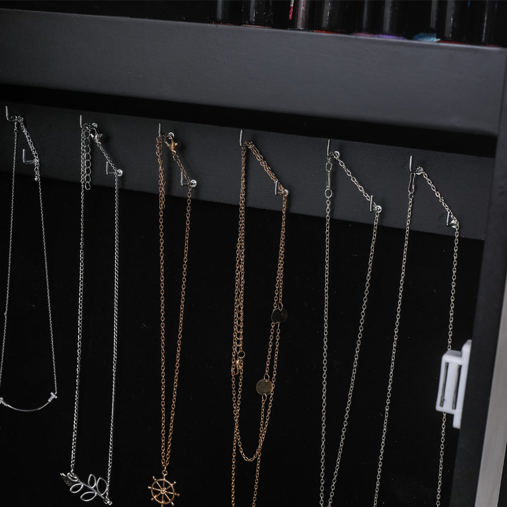 Cosmetics storage 79 Blue Led Jewelry Cabinet, Jewelry Storage Cabinet, Upright Jewelry Cabinet With Long Mirror(Black)【Local Goods】