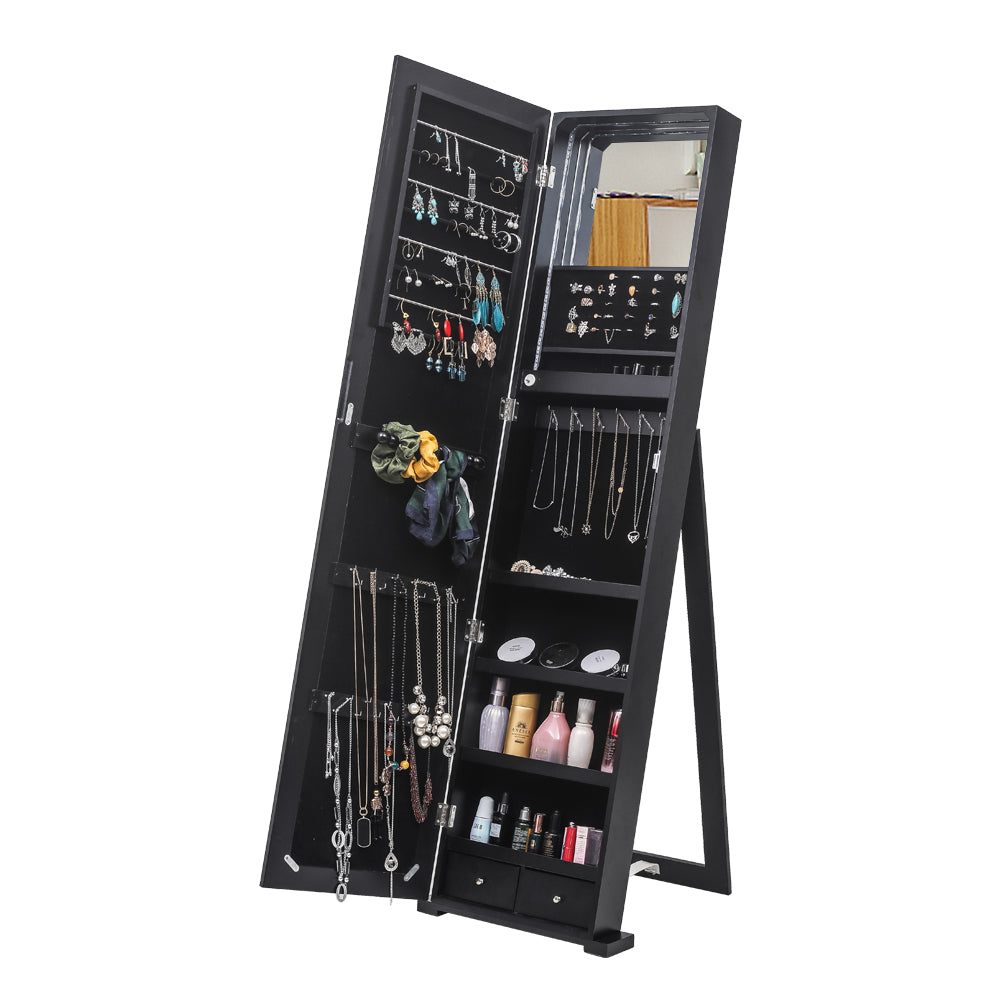 Cosmetics storage 79 Blue Led Jewelry Cabinet, Jewelry Storage Cabinet, Upright Jewelry Cabinet With Long Mirror(Black)【Local Goods】