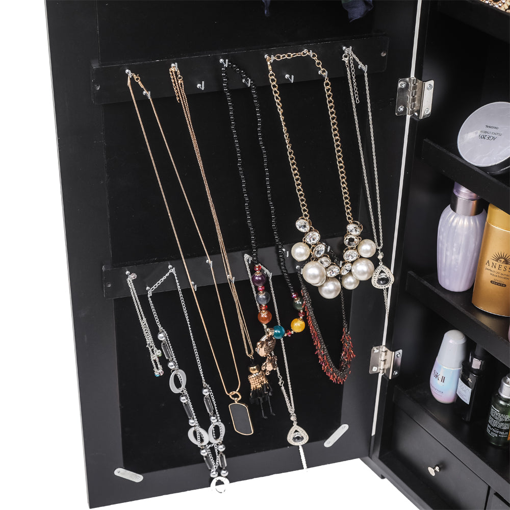 Cosmetics storage 79 Blue Led Jewelry Cabinet, Jewelry Storage Cabinet, Upright Jewelry Cabinet With Long Mirror(Black)【Local Goods】