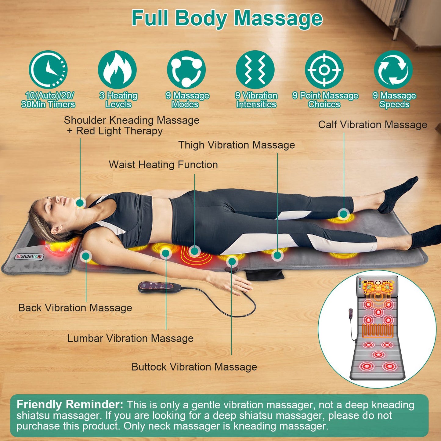 Health & Beauty Full Body Massage Mat with Heat 10 Neck Shiatsu Kneading Massage Heads, Multifunctional Electric Heated Massage Chair Back Pad for Back Lumbar Leg Pain Relief(No shipments on weekends)
