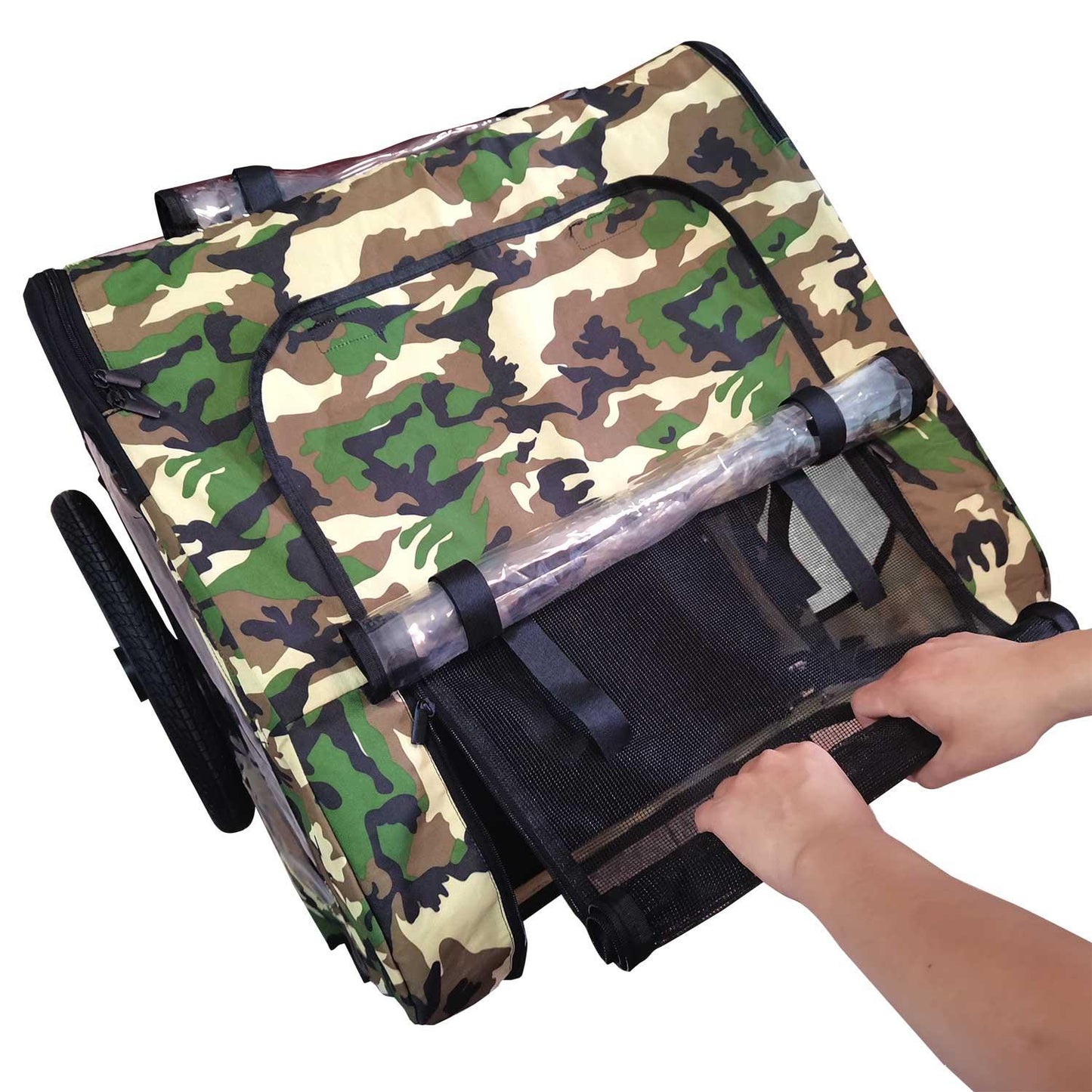 Ride and Slide Camouflage Foldable Bicycle Trailer Bike Trailer for Camping Pet Dog Cat Luggage Carry