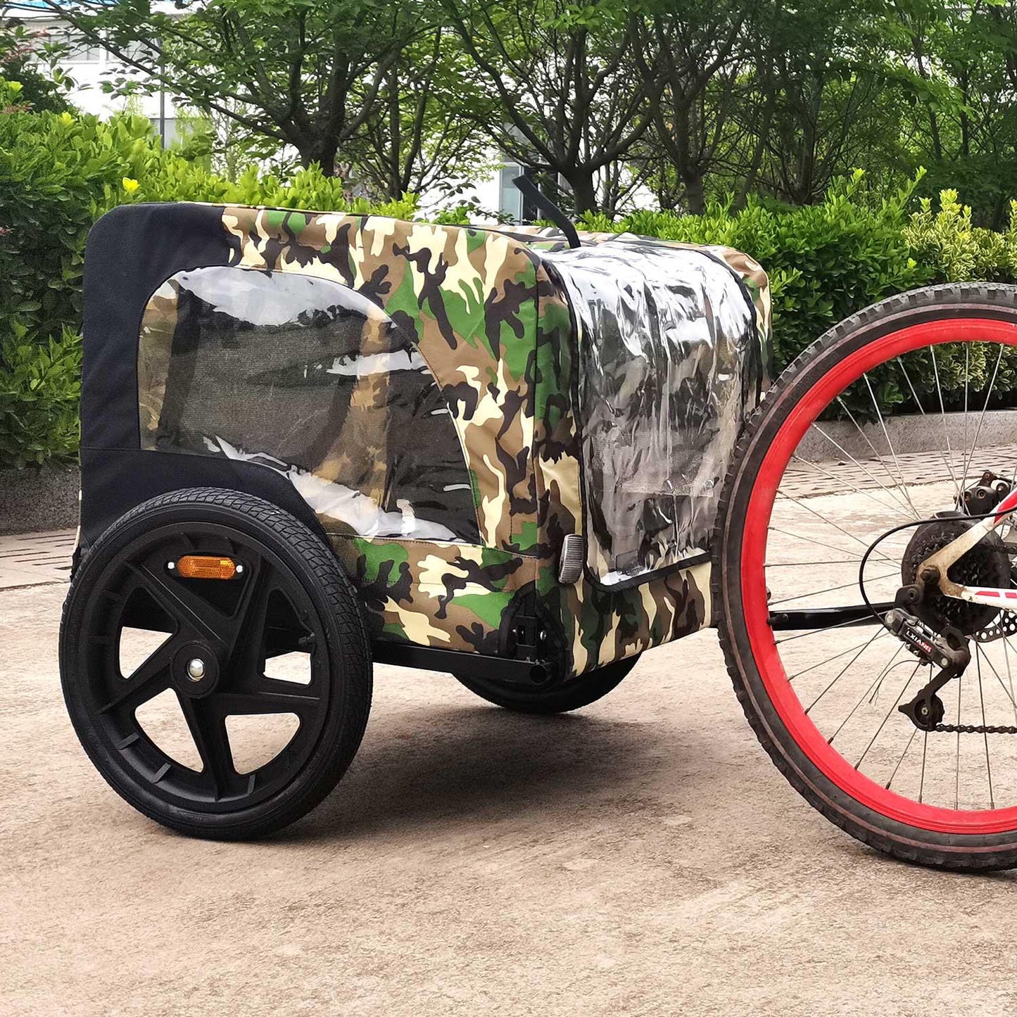 Ride and Slide Camouflage Foldable Bicycle Trailer Bike Trailer for Camping Pet Dog Cat Luggage Carry