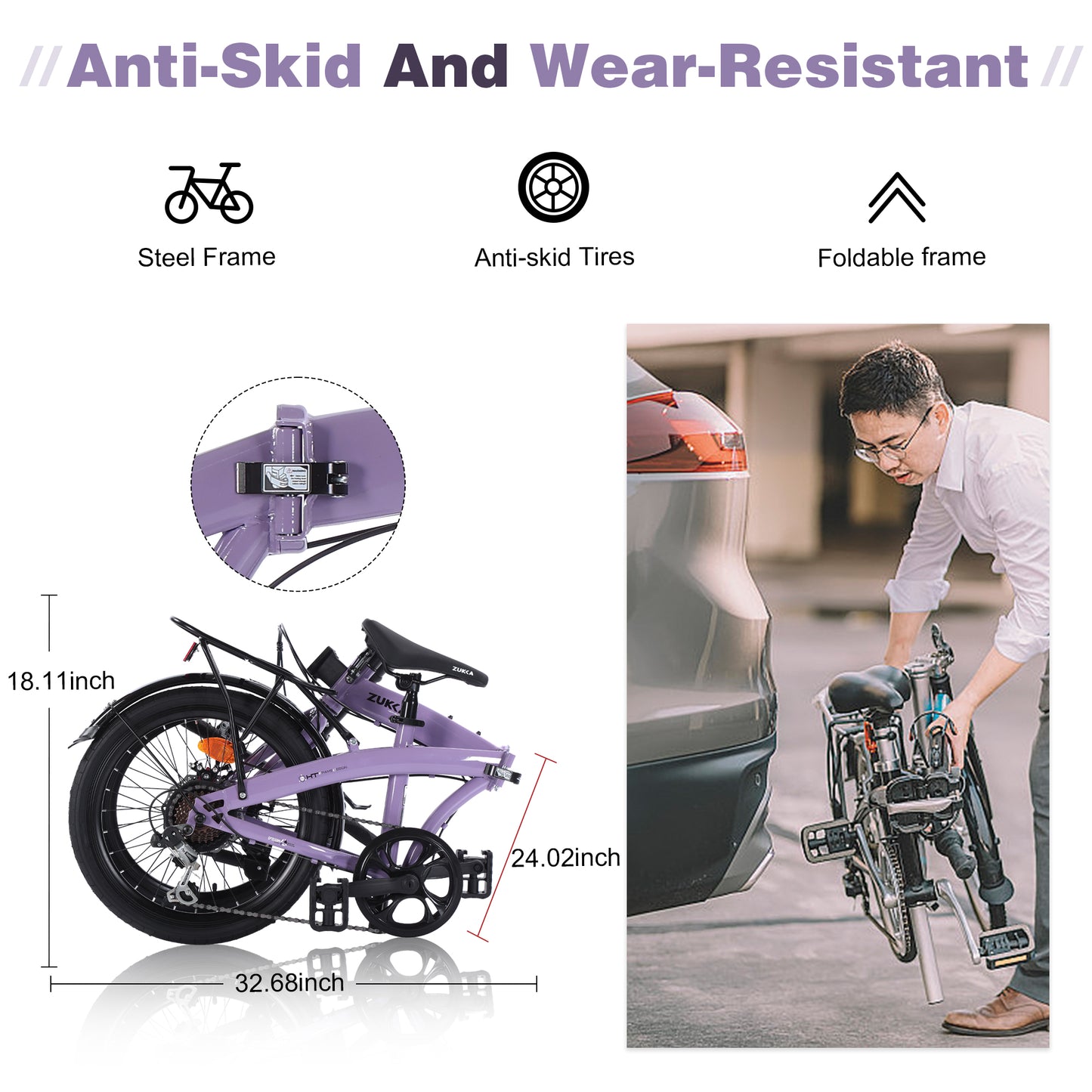 Ride and Slide 20" Folding Bike Steel Frame 7 Speed City Bike