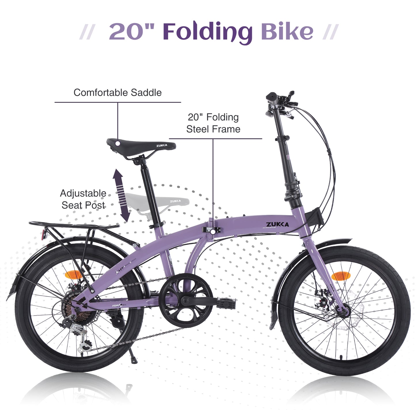 Ride and Slide 20" Folding Bike Steel Frame 7 Speed City Bike