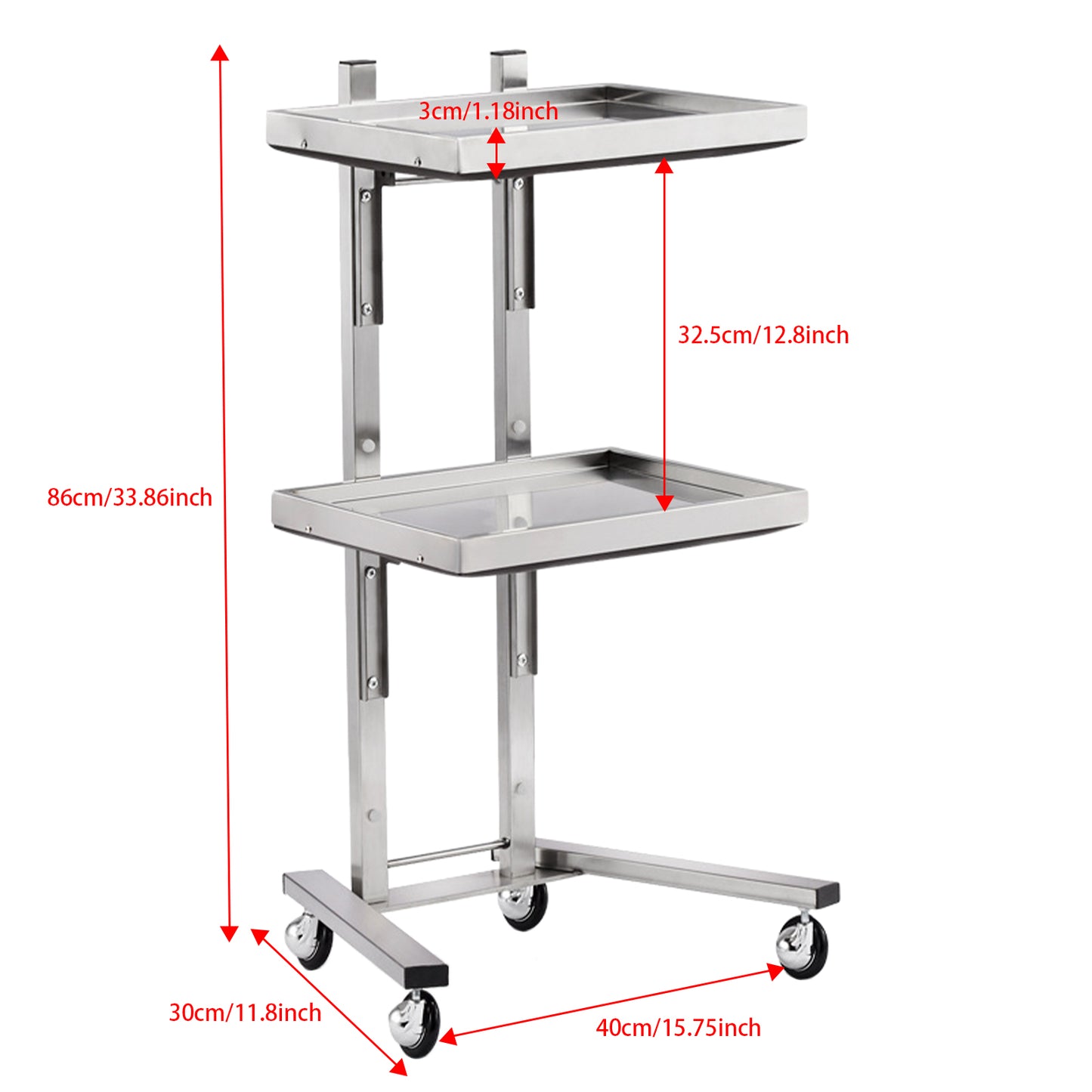 Health & Beauty 2 Tier Beauty Salon SPA Rolling Cart with Double Storage Tray Stainless Steel