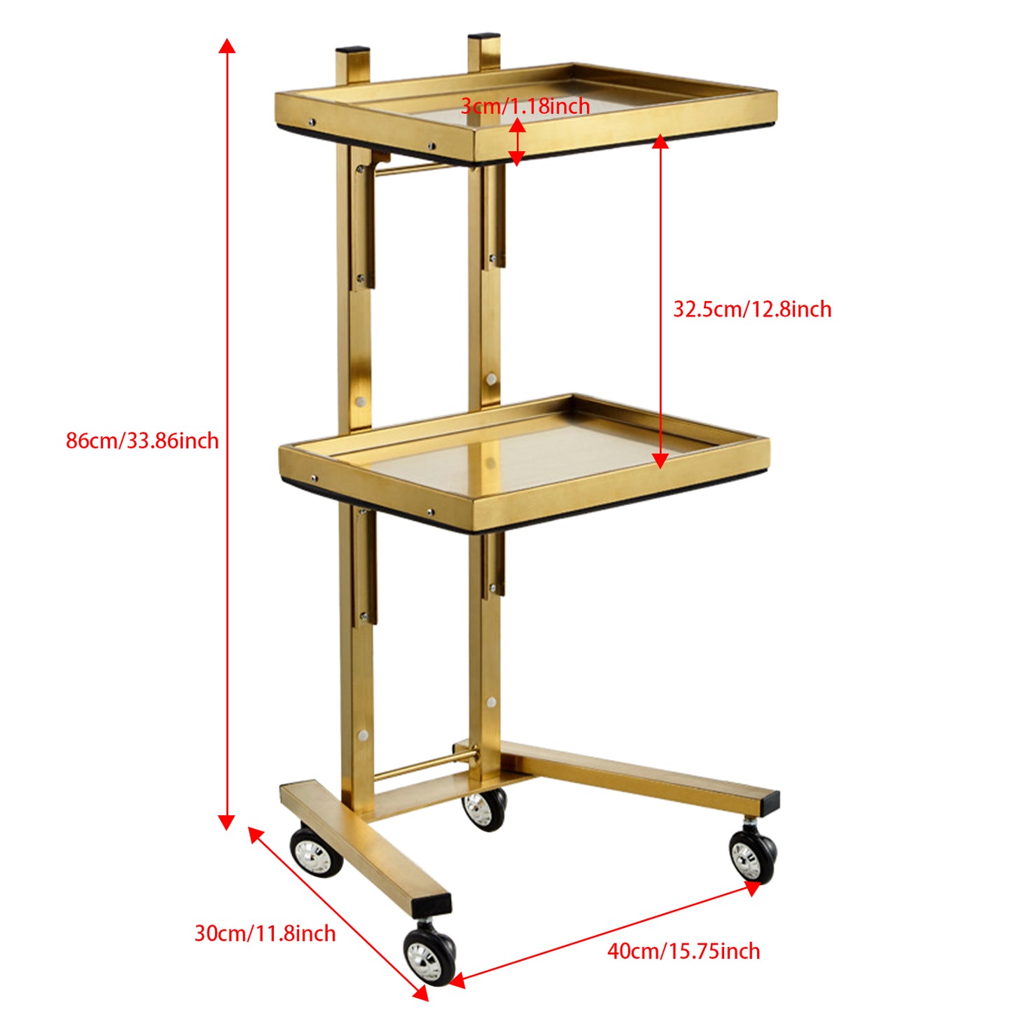Health & Beauty Gold 2 Tier Beauty Salon SPA Rolling Cart w/Double Storage Tray Stainless Steel