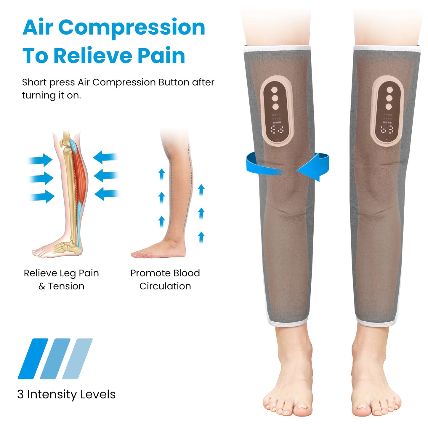 Health & Beauty Cordless Leg Massager Air Compression Massager with Heat Thigh Knee Calf Massager with 3 Modes Adjustable Wrap for Pain Relief