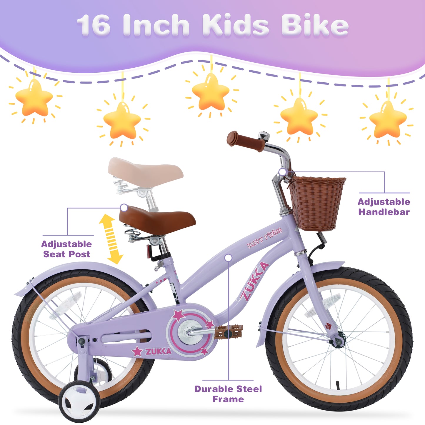 Ride and Slide Multiple Colors,Girls Bike for4-7 Years Old Kids,16 inch wheel ,Training Wheels Included