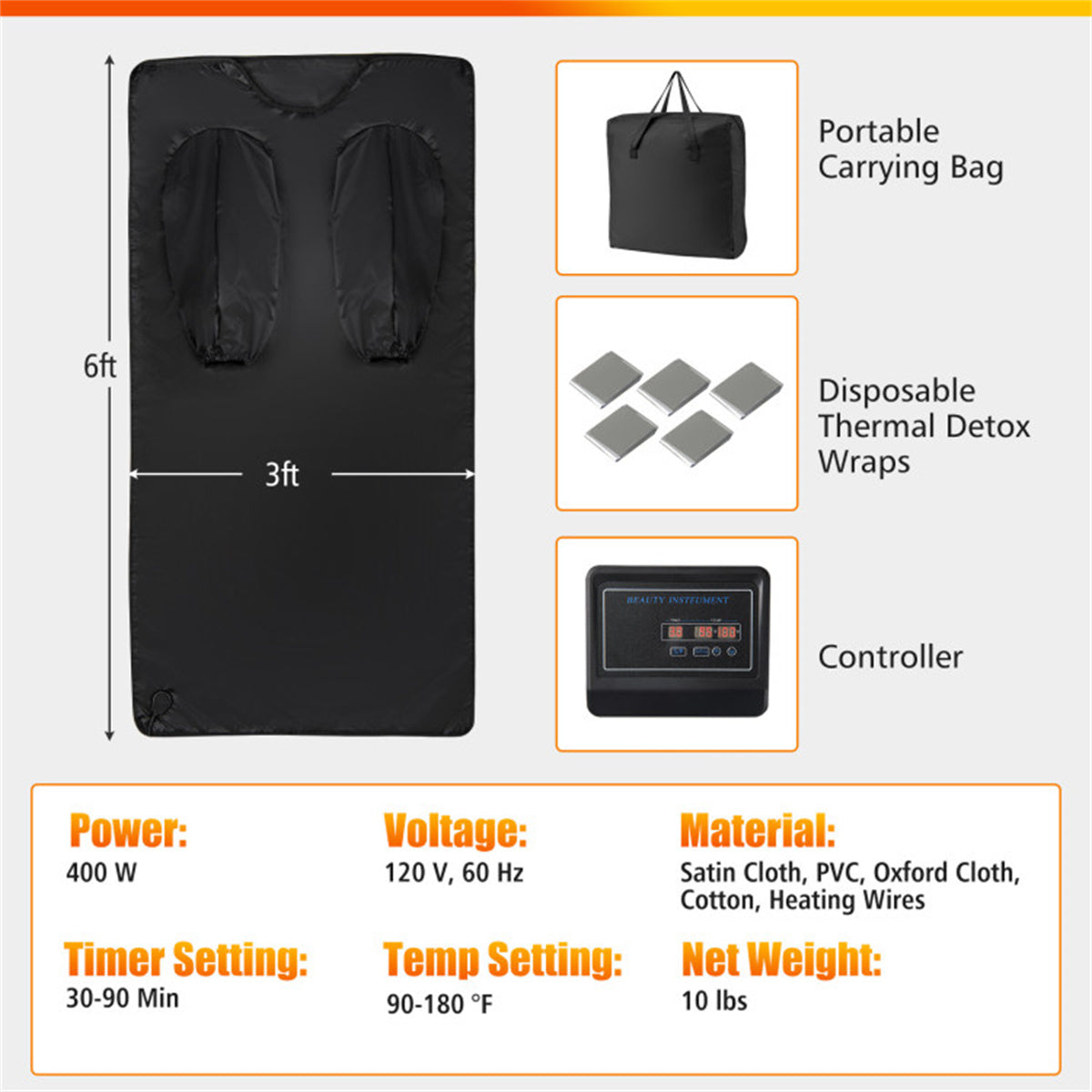 Health & Beauty Infrared Sauna Blanket for Home Use with Armholes Wraps and Sauna Bag