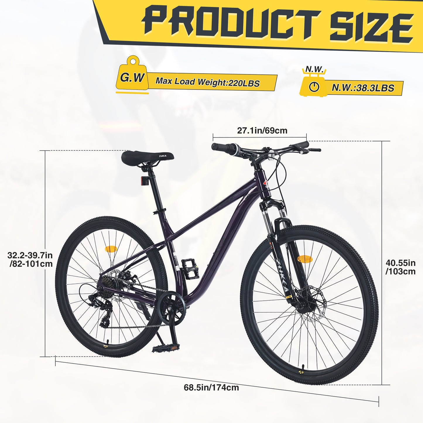 Ride and Slide 27.5 Inch Wheels 8 Speed Mountain Bike, for Men Women Boys and Girls, Front Suspension, Steel Frame