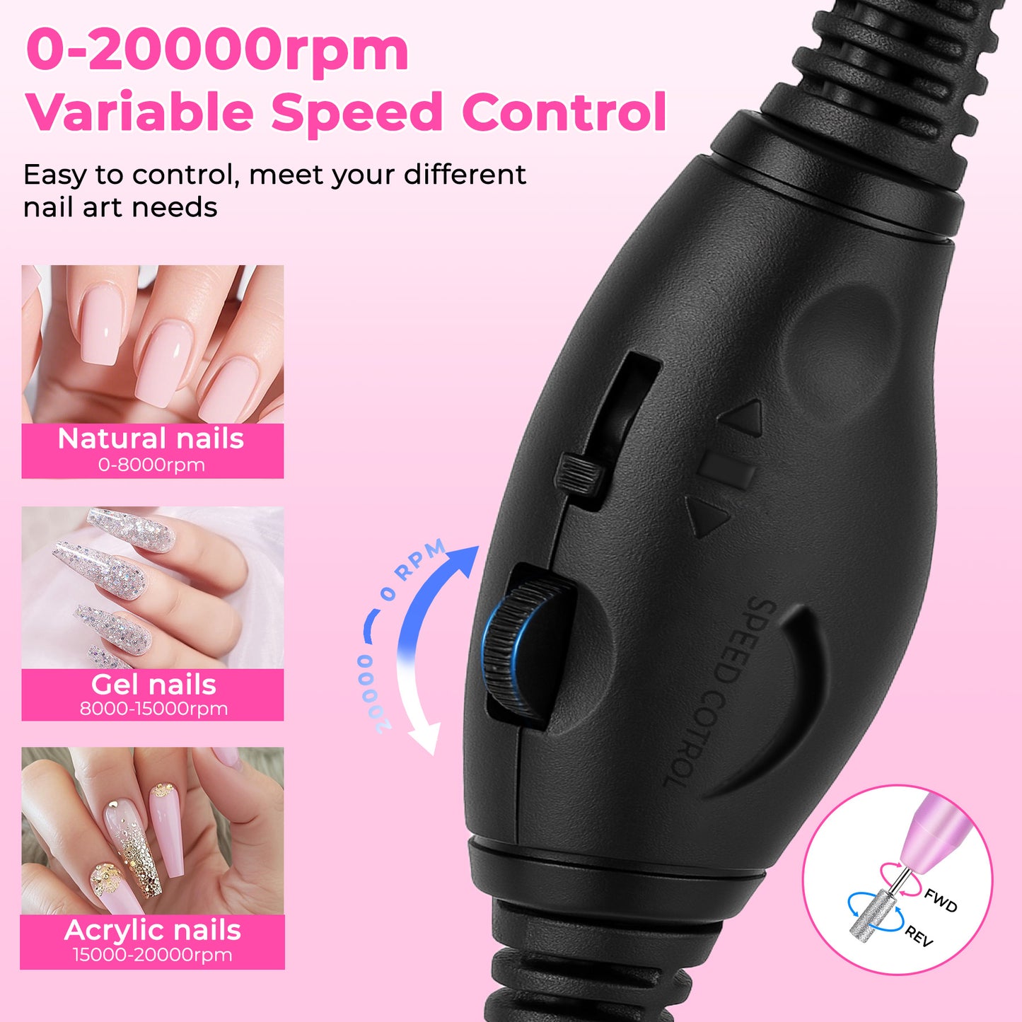 Health & Beauty Portable Electric Nail Drill, Professional Nail File Kit for Acrylic, Gel Nails, Manicure Pedicure with Nail Drill Bits Sanding Bands Rose gold