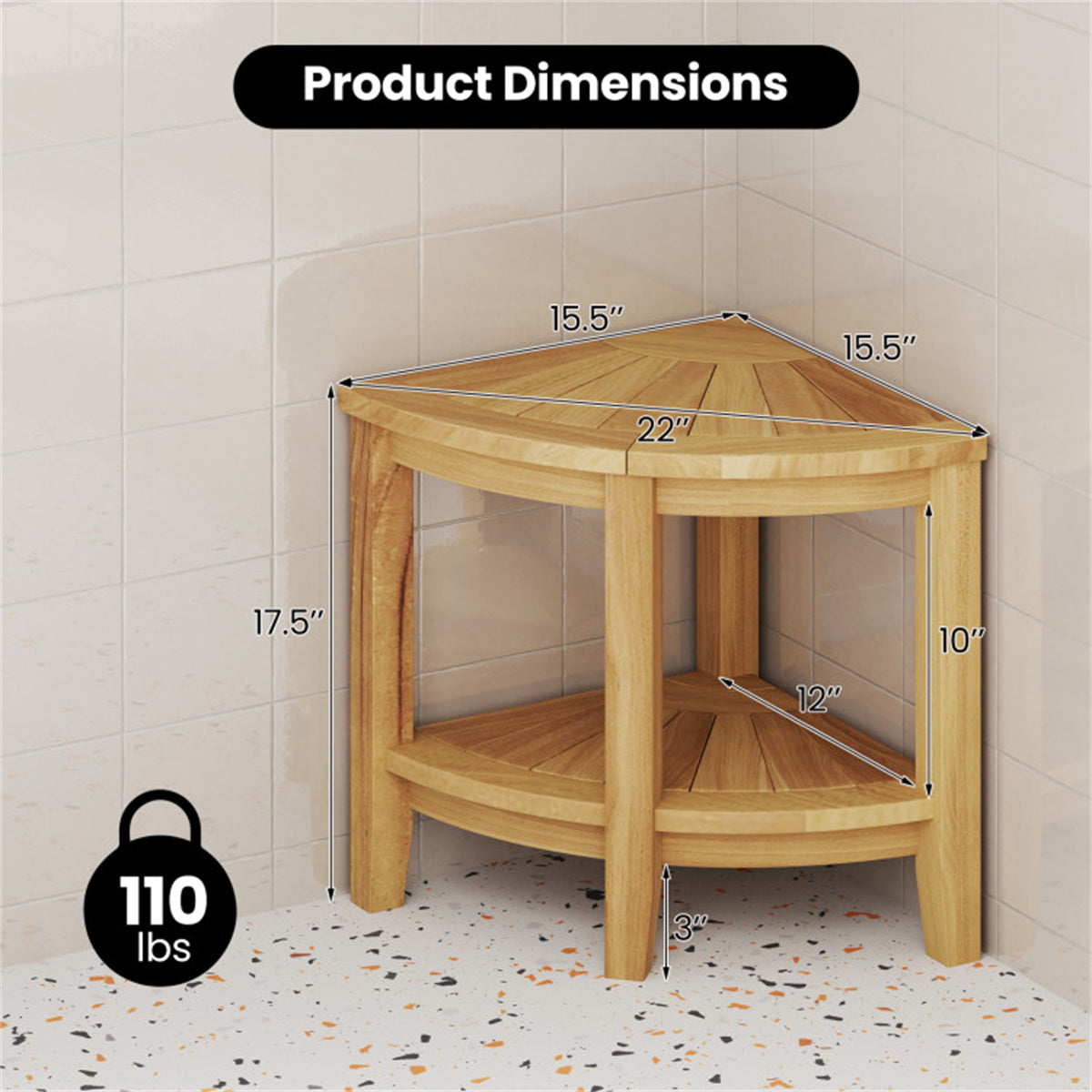 Health & Beauty Bathroom Shower Chair,Teak Wood Shower Bench with Storage Shelf