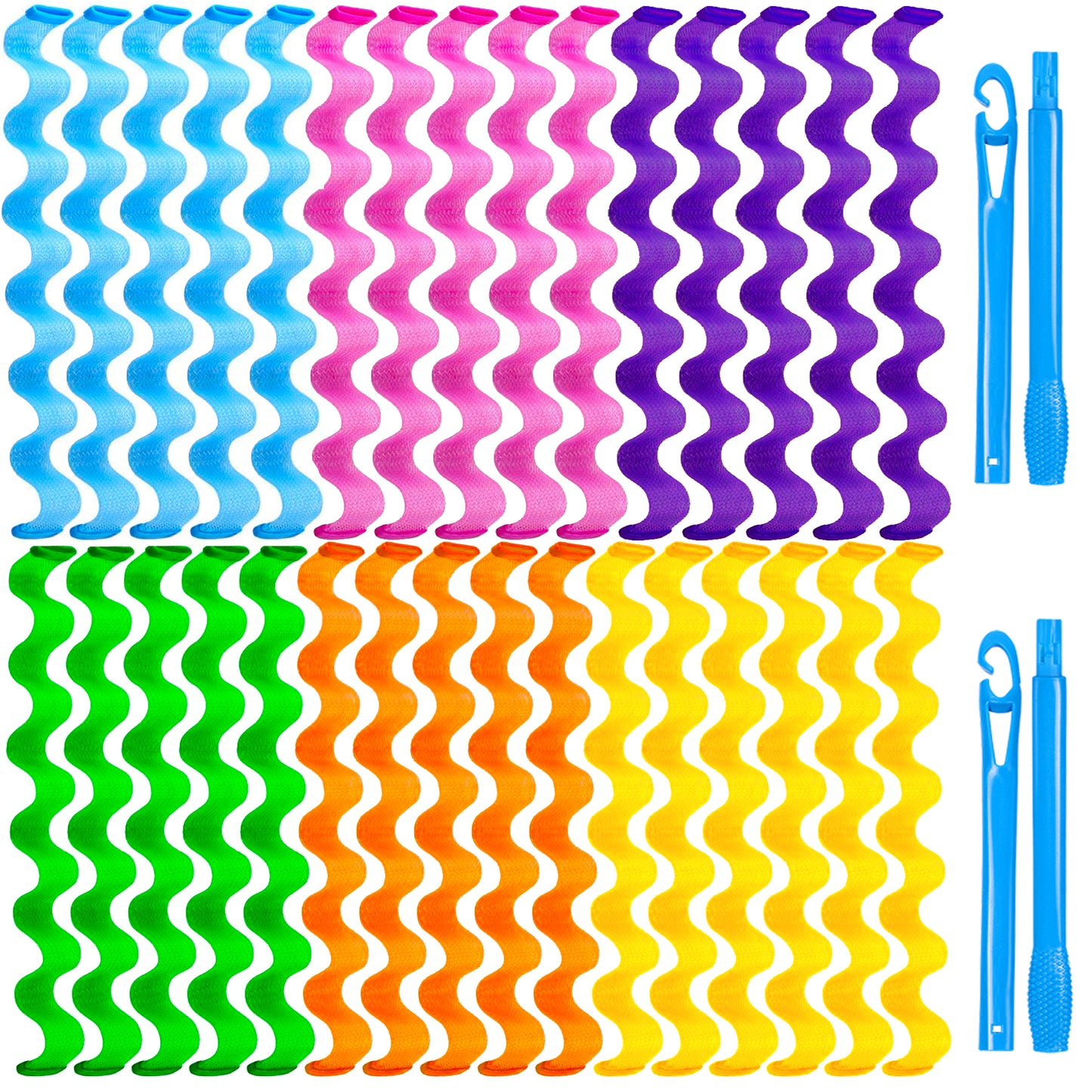 Health & Beauty 30 Pcs Heatless Hair Curlers Wave Curls Styling Kit with 2 Pcs Styling Hooks, No Heat Hair Curlers for Women Girls (6 Colors, 30 cm/11.81 inch)