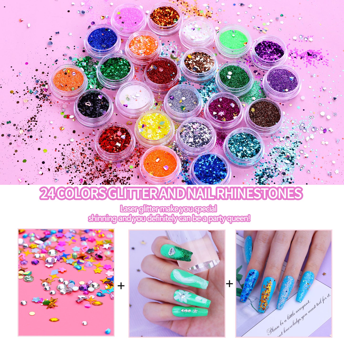 Health & Beauty Acrylic Nail Kit, 24 Color Glitter Acrylic Powder Monomer Liquid Set, Nail Kit Set Professional with Everything Acrylic Brushes and 200 Pcs Nail Tips for Extension Beginner