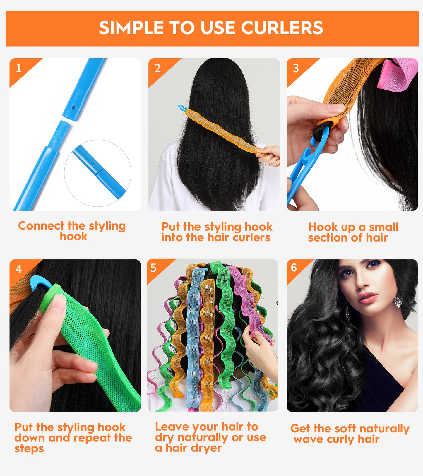 Health & Beauty 30 Pcs Heatless Hair Curlers Wave Curls Styling Kit with 2 Pcs Styling Hooks, No Heat Hair Curlers for Women Girls (6 Colors, 45 cm/17.71 inch)