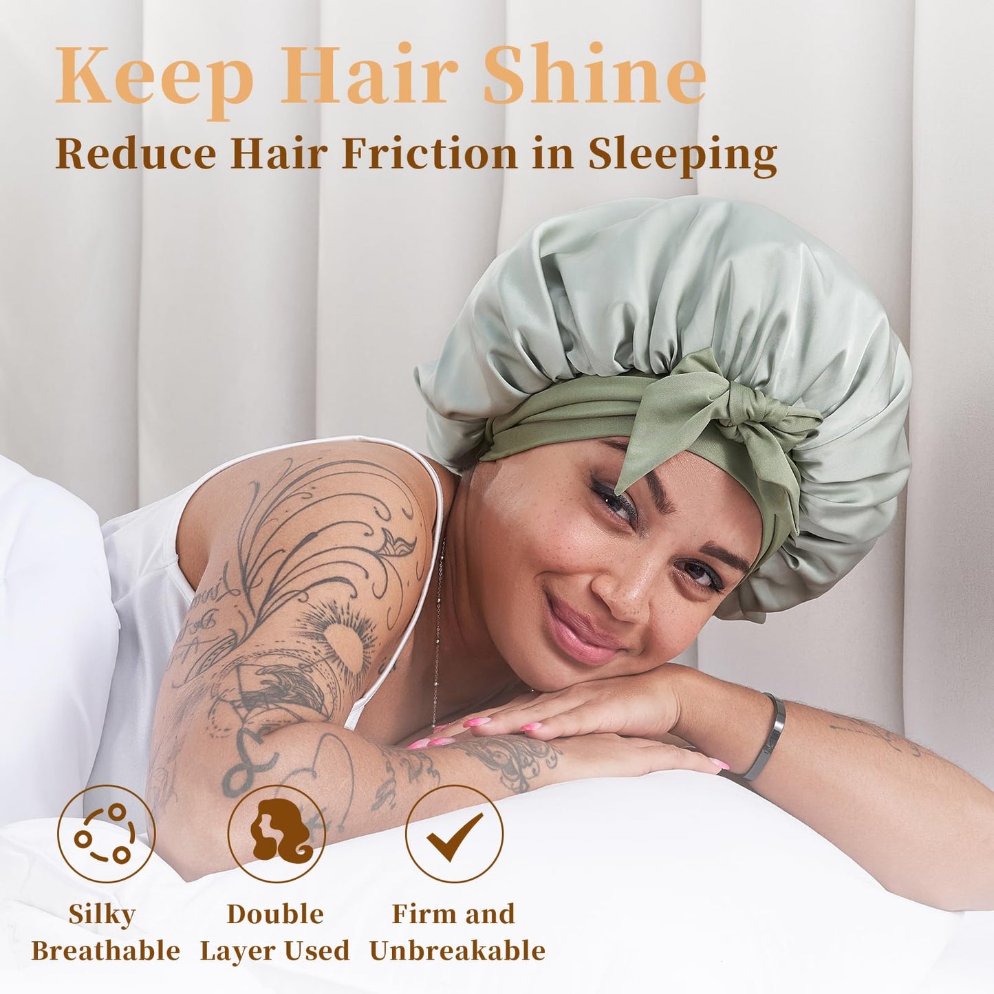 Health & Beauty Silk Bonnet for Sleeping Women, Satin Hair Bonnet for Sleeping for Wavy Curly Natural Hair Women Men - Green