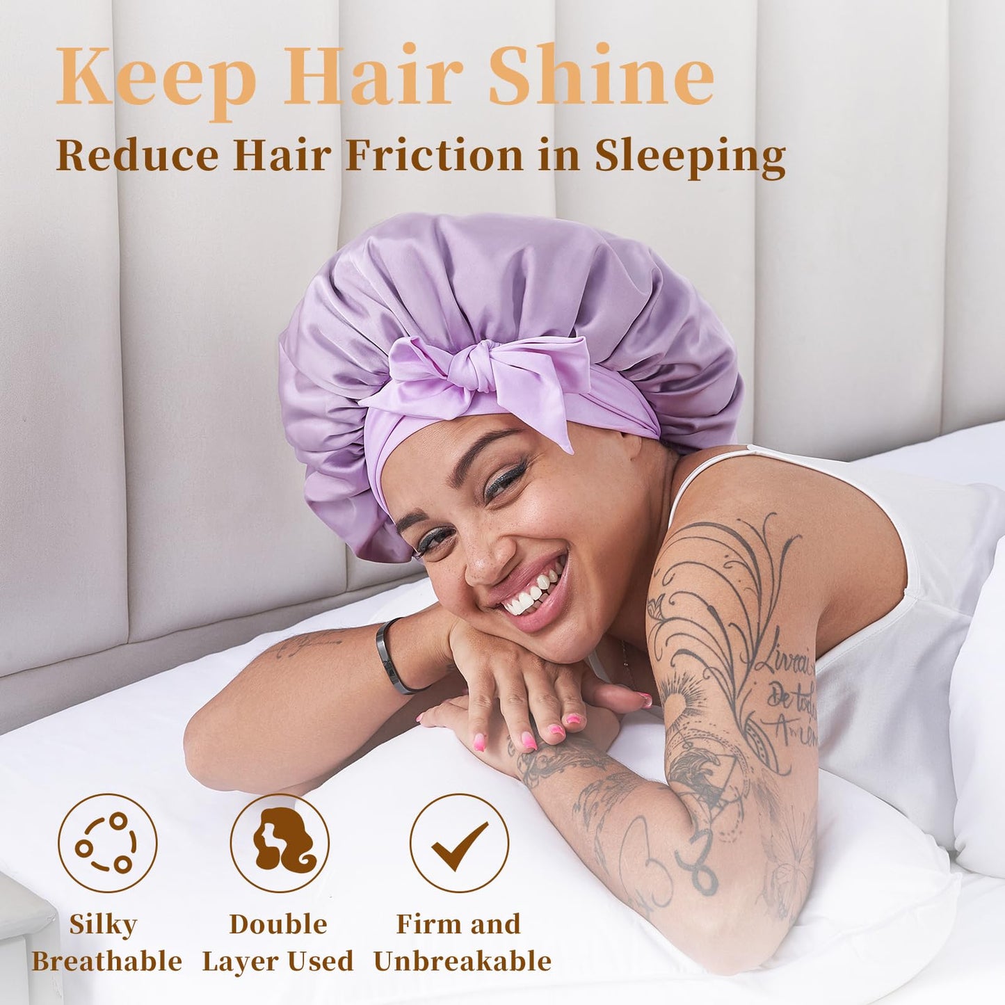 Health & Beauty Silk Bonnet for Sleeping Women, Satin Hair Bonnet for Sleeping for Wavy Curly Natural Hair Women Men - Rose Red