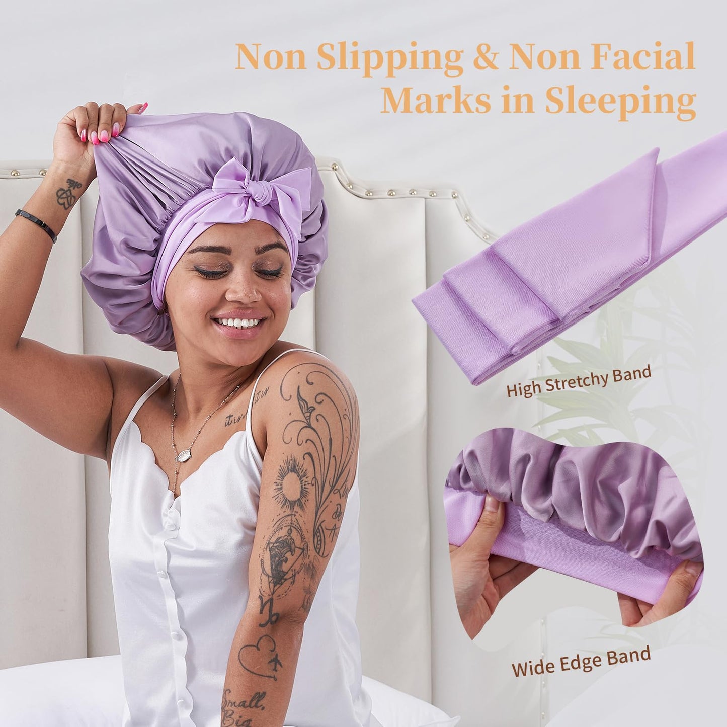 Health & Beauty Silk Bonnet for Sleeping Women, Satin Hair Bonnet for Sleeping for Wavy Curly Natural Hair Women Men - Rose Red