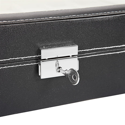 Cosmetics storage 24 Compartments Top-level Opening Style Leather Watch Collection Box Black【Local Goods】