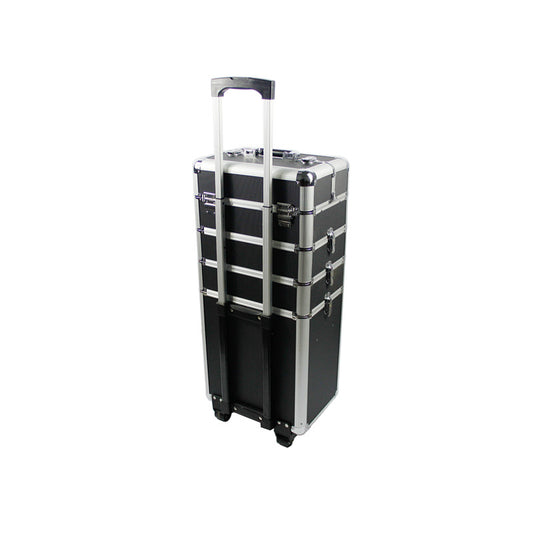 Cosmetics storage 4-in-1 Draw-bar Style Interchangeable Aluminum Rolling Makeup Case Black【Local Goods】