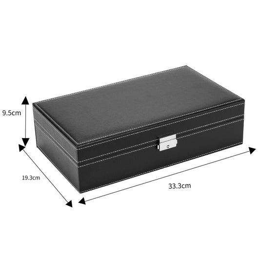 Cosmetics storage Jewelry Box 8 Slots Watch Organizer Storage Case with Lock and Mirror for Men Women Black【Local Goods】