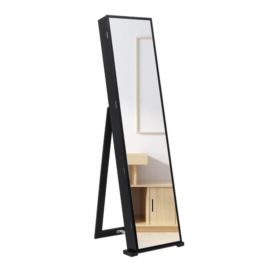 Cosmetics storage 79 Blue Led Jewelry Cabinet, Jewelry Storage Cabinet, Upright Jewelry Cabinet With Long Mirror（Black）【Local Goods】