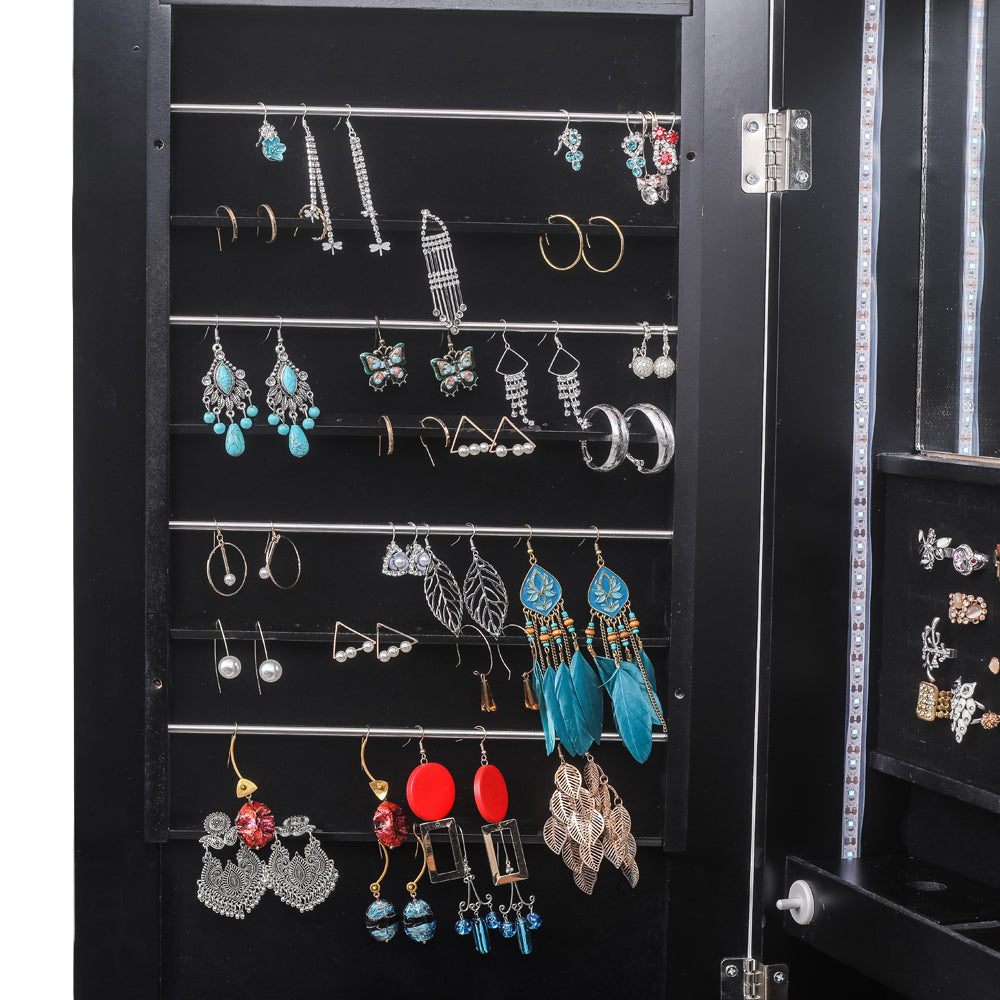 Cosmetics storage 79 Blue Led Jewelry Cabinet, Jewelry Storage Cabinet, Upright Jewelry Cabinet With Long Mirror（Black）【Local Goods】