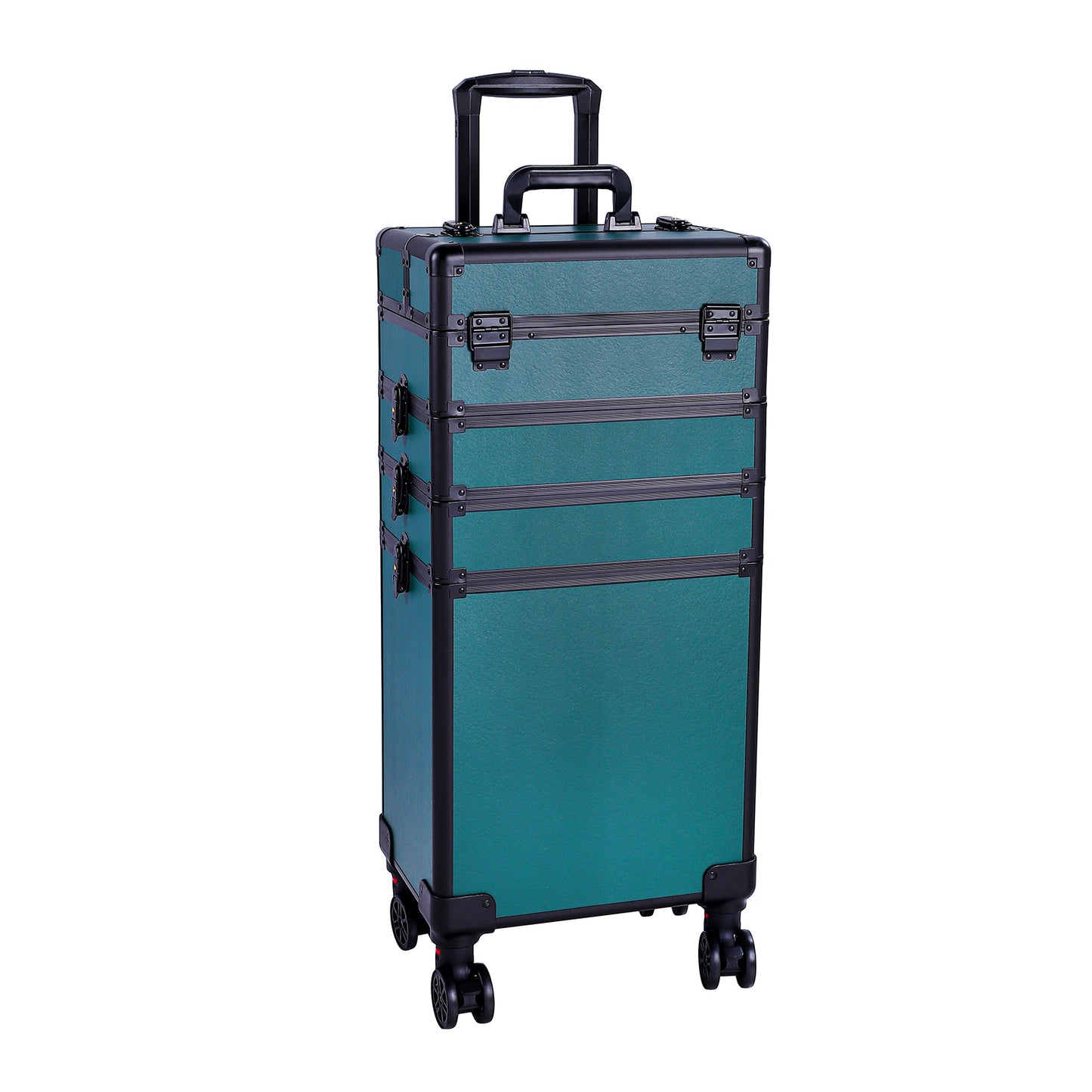 Cosmetics storage 4-in-1 Draw-bar Style Interchangeable Aluminum Rolling Makeup Case-Dark Green【Local Goods】