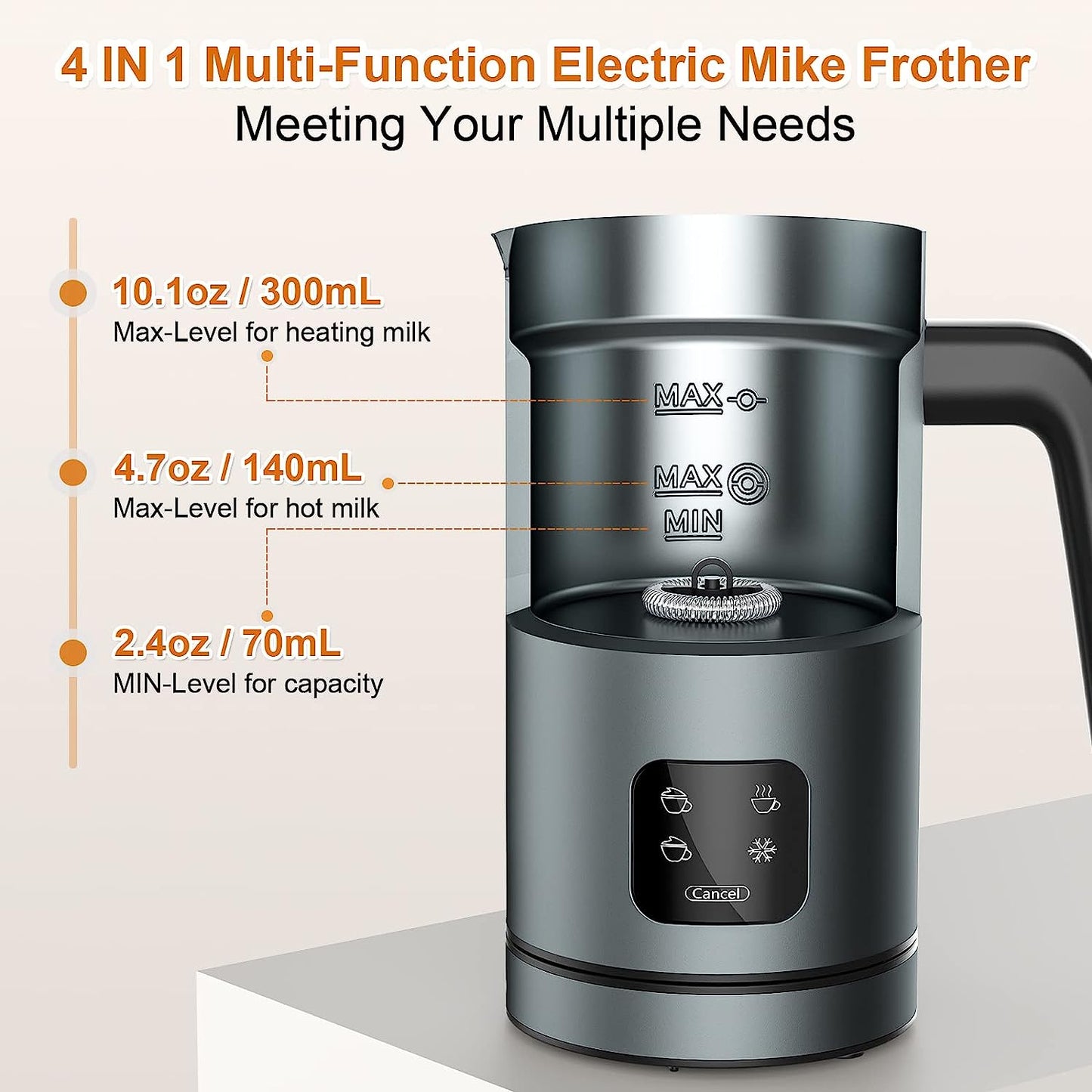Kitchen Appliances BIZEWO Milk Frother Electric, Coffee Frother, Warm and Cold Milk Foamer, 4 IN 1 Automatic Milk Warmer Stainless Steel with Touch Screen, Frother for Coffee, Latte, Hot Chocolate