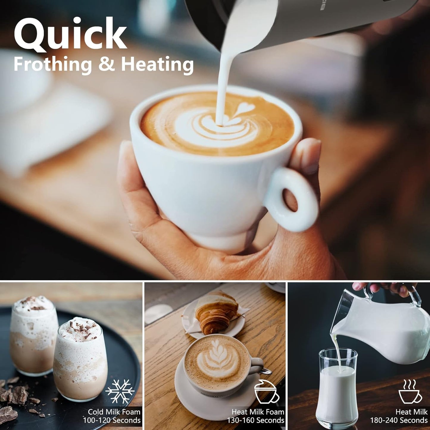 Kitchen Appliances BIZEWO Milk Frother Electric, Coffee Frother, Warm and Cold Milk Foamer, 4 IN 1 Automatic Milk Warmer Stainless Steel with Touch Screen, Frother for Coffee, Latte, Hot Chocolate