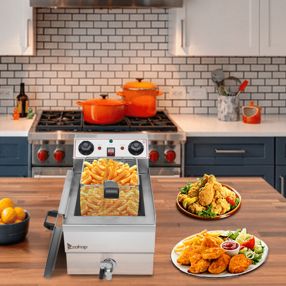 Kitchen Appliances 【Replace the old encoding 66757236】EH101V 8.5QT/8L Total Capacity 12.5qt/11.8l Stainless Steel Faucet Single Tank Deep Fryer 1700W Max (8L Large Fryer Blue / Large Handle)