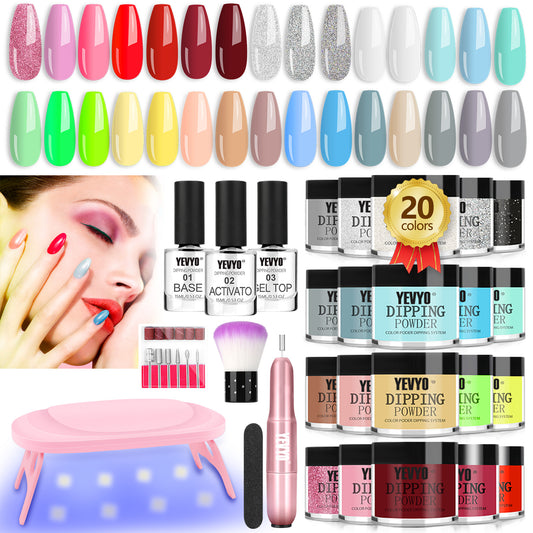 Health & Beauty Acrylic Nail Kit Dip Powder Nail Kit Starter with Drill and UV Light, 20 Colors Fast Dry Powder Nail Dipping kit, with Base & Top Coat Activator Dip Nail Kit for French Nail Art Manicure DIY