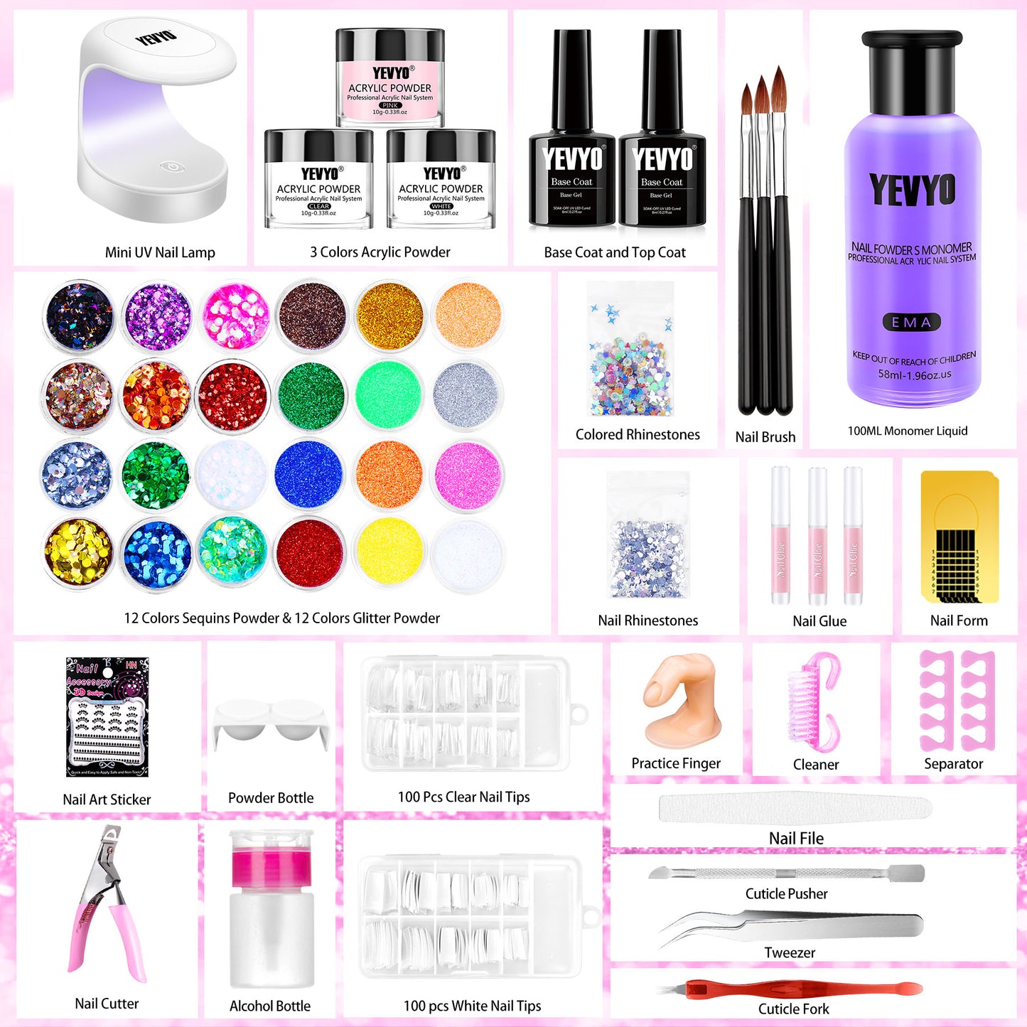 Health & Beauty Acrylic Nail Kit With Everything For Beginners, Professional Nail Starter Kit , 24 Color Glitter Acrylic Powder and Liquid Monomer Set, Nail Glitter And DIY Nail Art Tools