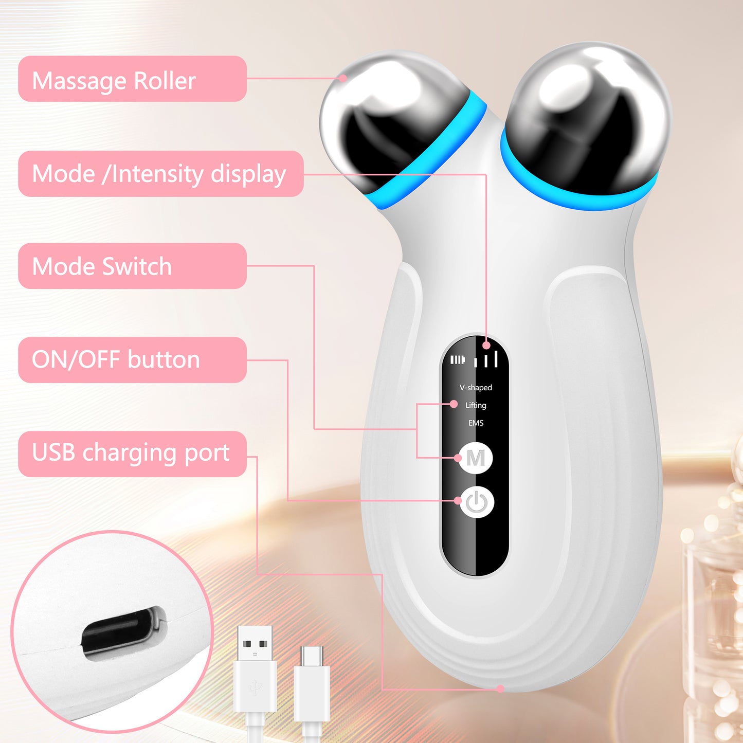 Health & Beauty Anti Aging and Wrinkles Microcurrent Facial Device, Boost Skin Care Products Absorption - White