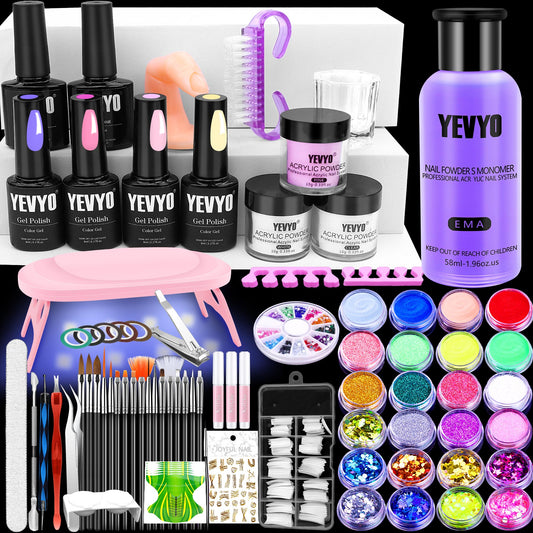 Health & Beauty Acrylic Nail Kit with UV Light, 4 Colors Gel Polish Kit with 24 Glitter Colors Acrylic Powder Monomer Liquid