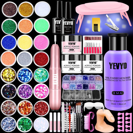 Health & Beauty Acrylic Nail Kit with Drill and UV Light, Nail Kit for Beginners with Everything, 24 Glitter Colors Acrylic Powder, 3 Colors Acrylic Powder, 1.96oz Monomer Liquid