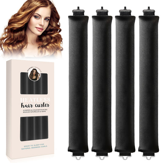 Health & Beauty Overnight Heatless Hair Curler, Heatless Curls Satin Flexi Rods with Hook, Versatile Curling Tool for All Hair Types - Black